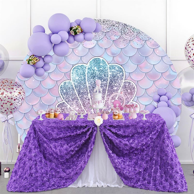 FanQiSi Purple Tablecloth 50x102 Inches Purple Rosette Satin Tablecloth Birthday Party Table Cover Bridal Shower Table Decorations - Image 1